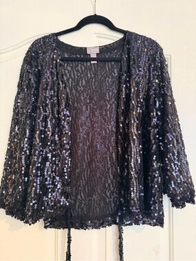 Black Sequin Tie Front Wrap